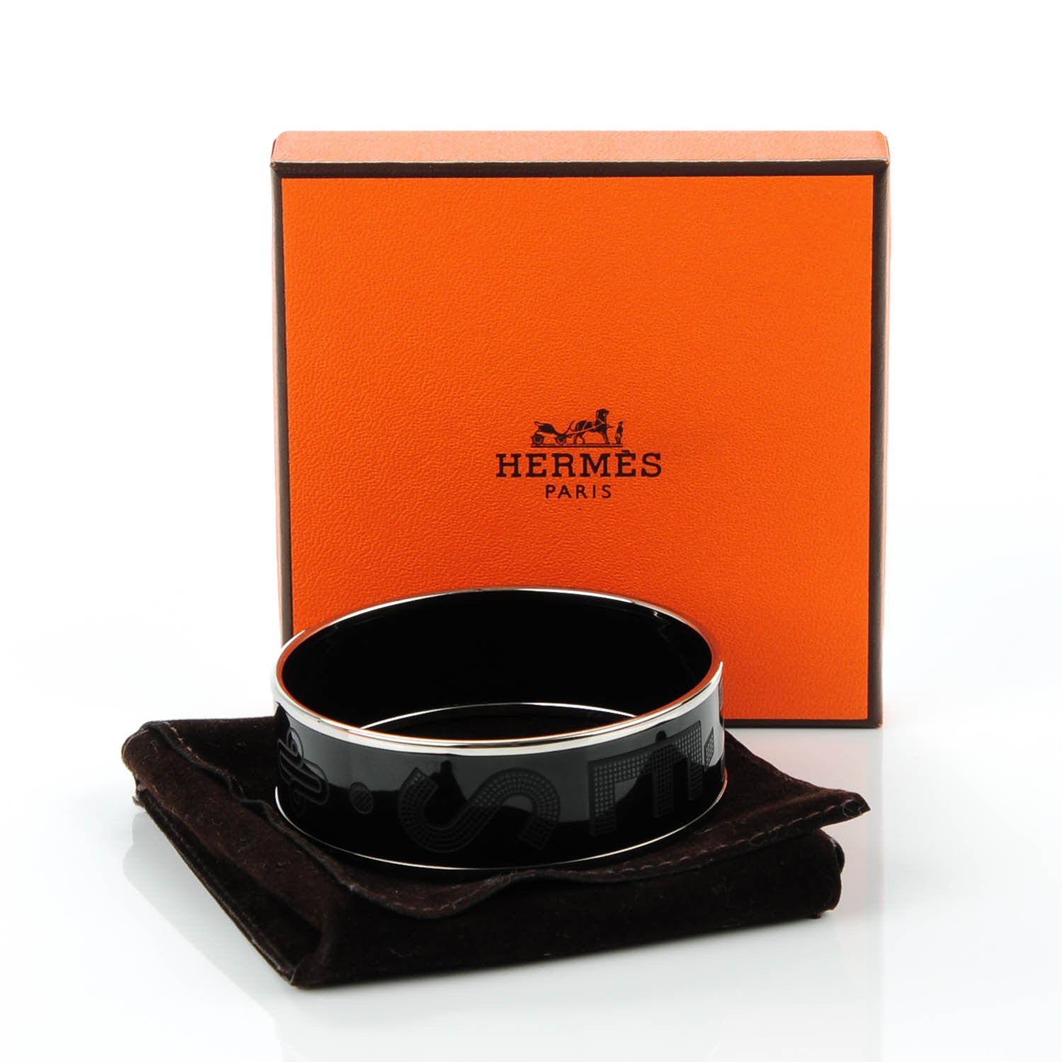 Hermes Enamel Wide Printed Sellier Bracelet 65 Black 5 of 5