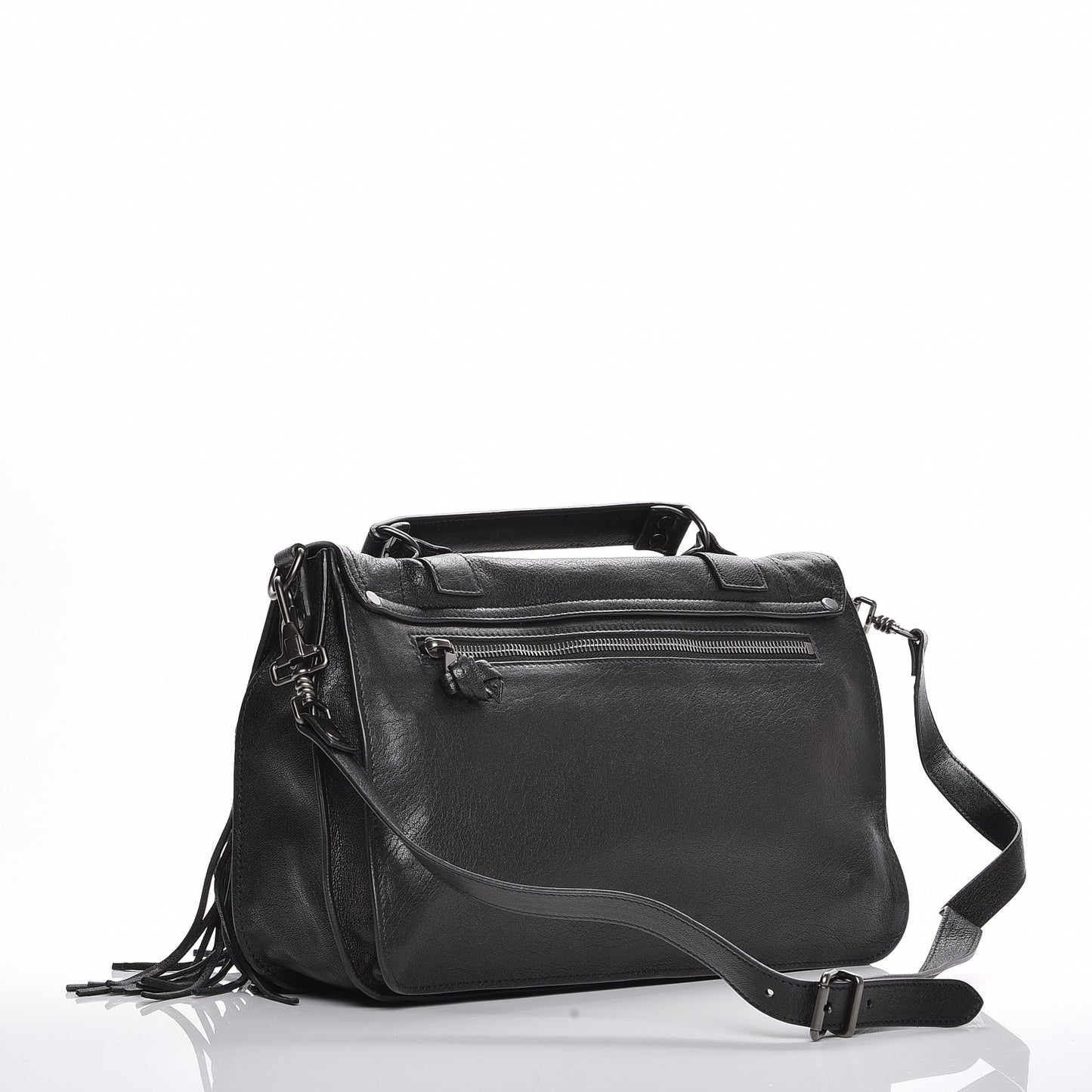 Lambskin Fringe Medium PS1 Satchel Black