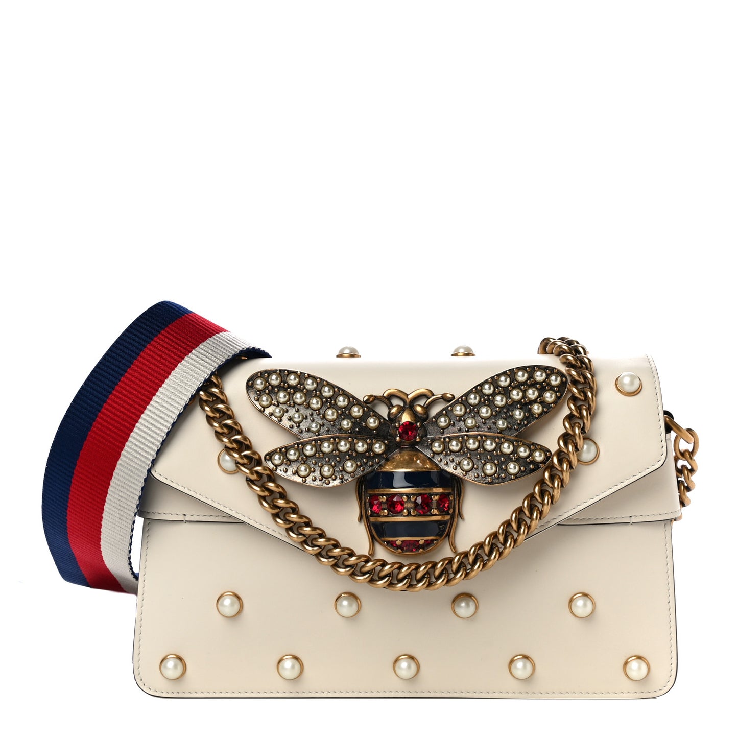 Nappa Pearl Studded Mini Queen Margaret Broadway Shoulder Bag Mystic White