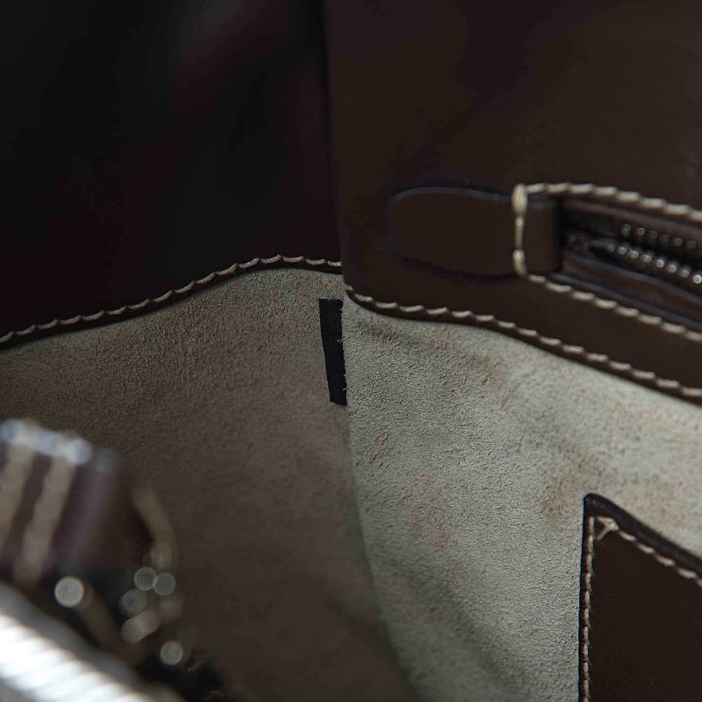 City Calf Small Stitched Twin Pocket Tote Cacao White