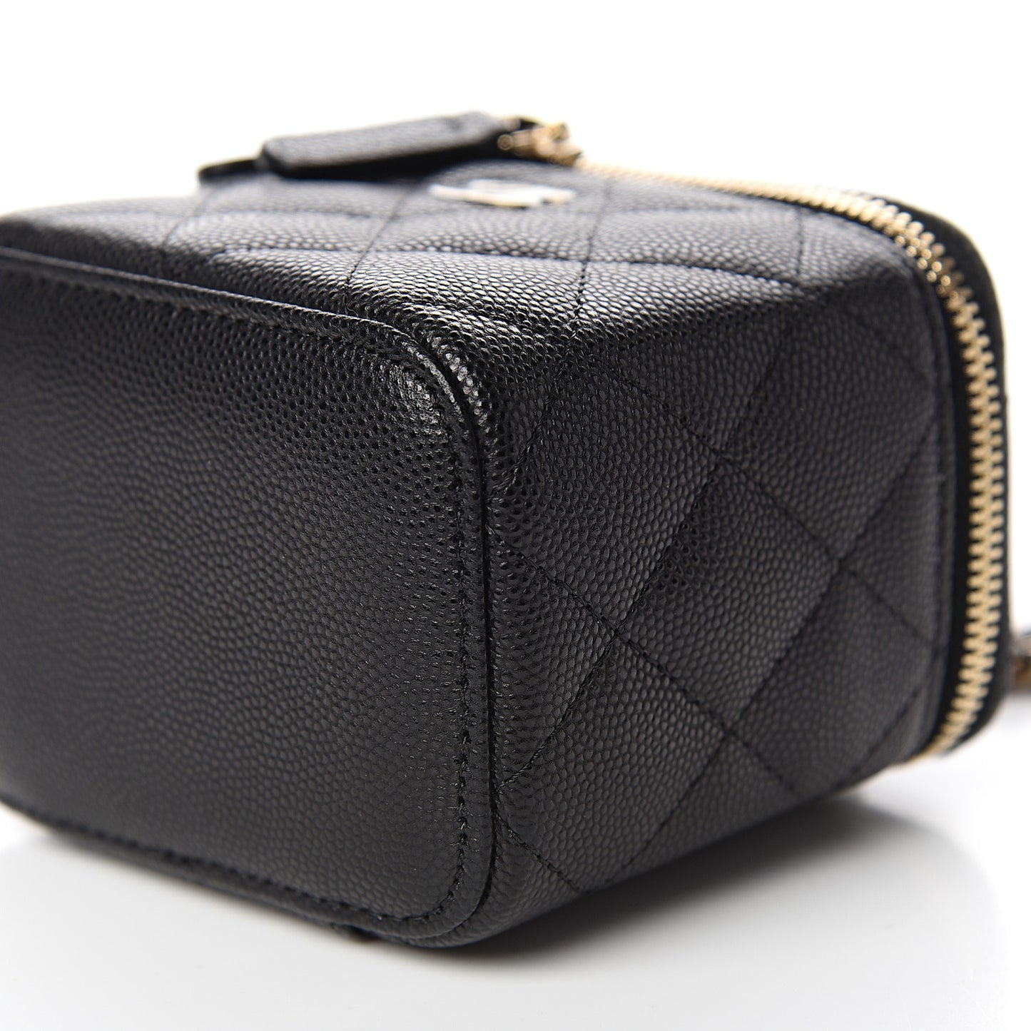 Caviar Quilted Mini Vanity Case With Chain Black