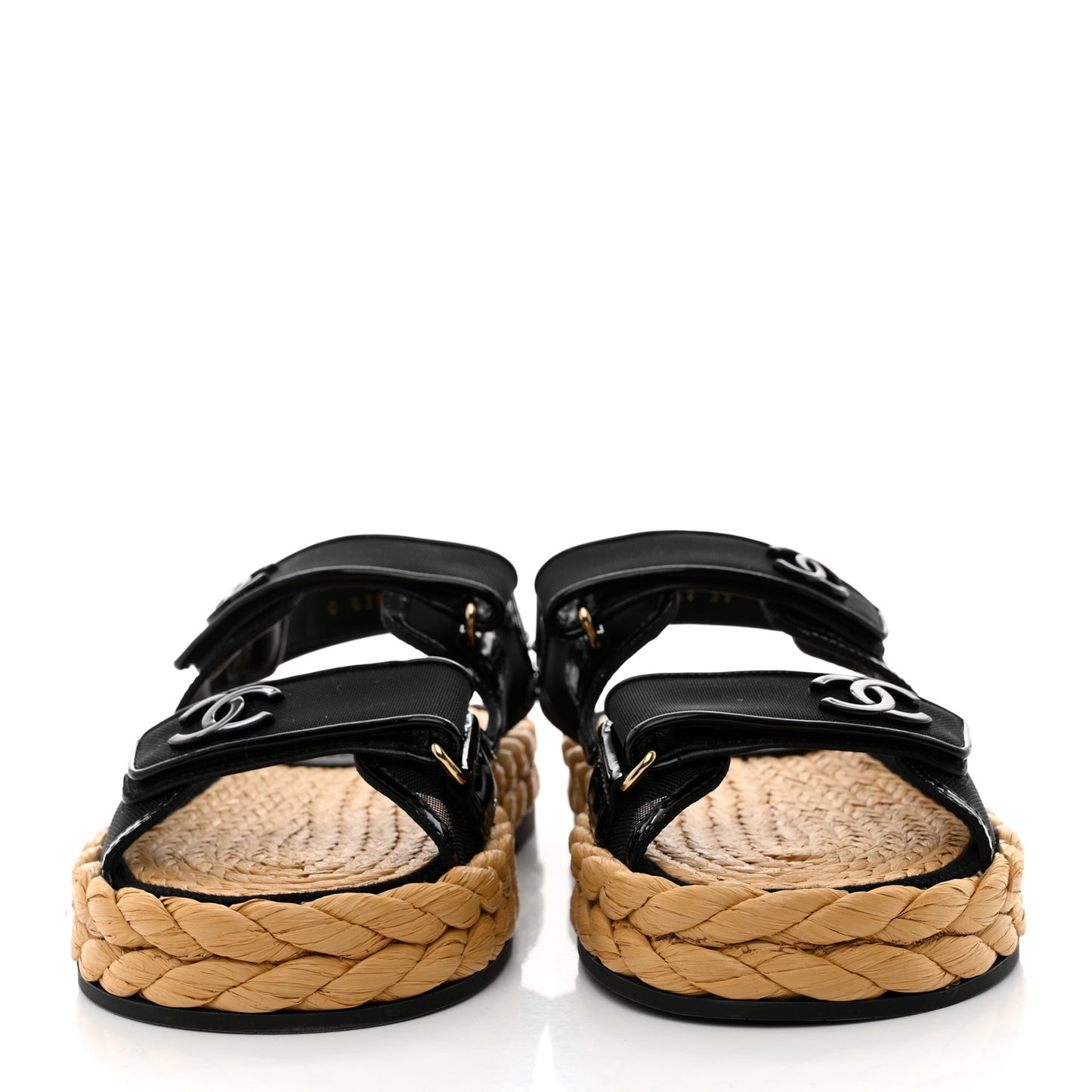 Mesh Patent Calfskin Velcro Dad Sandals 39 Black