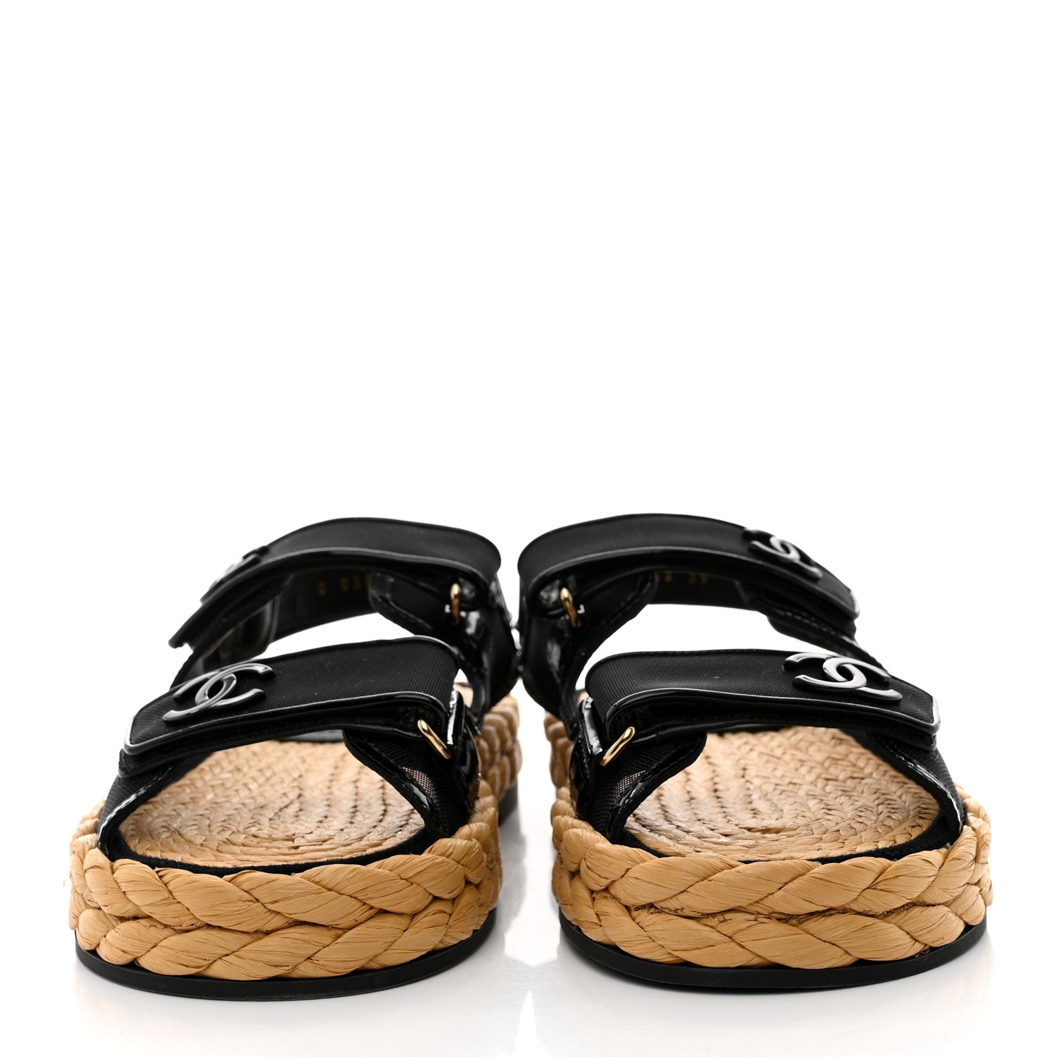 Chanel Mesh Patent Calfskin Velcro Dad Sandals 39 Black 2 of 8