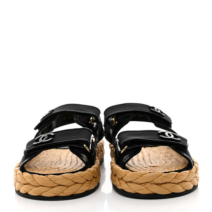 Chanel Mesh Patent Calfskin Velcro Dad Sandals 39 Black 2 of 8
