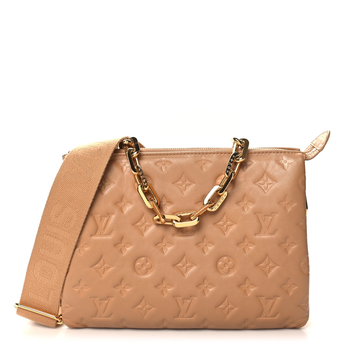 Lambskin Embossed Monogram Coussin PM Camel