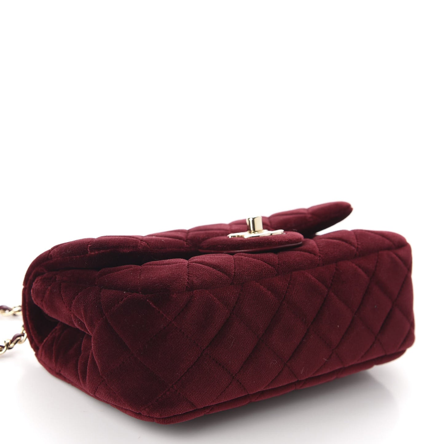 Velvet Quilted Mini Rectangular Pearl Crush Flap Burgundy
