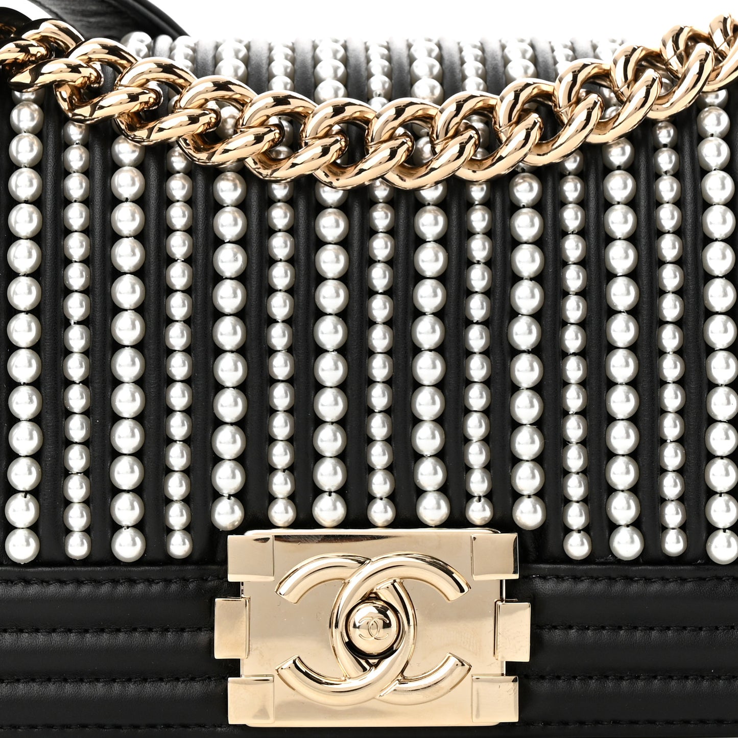 Calfskin Pearl Smal Chanel Pearls Boy Flap Black