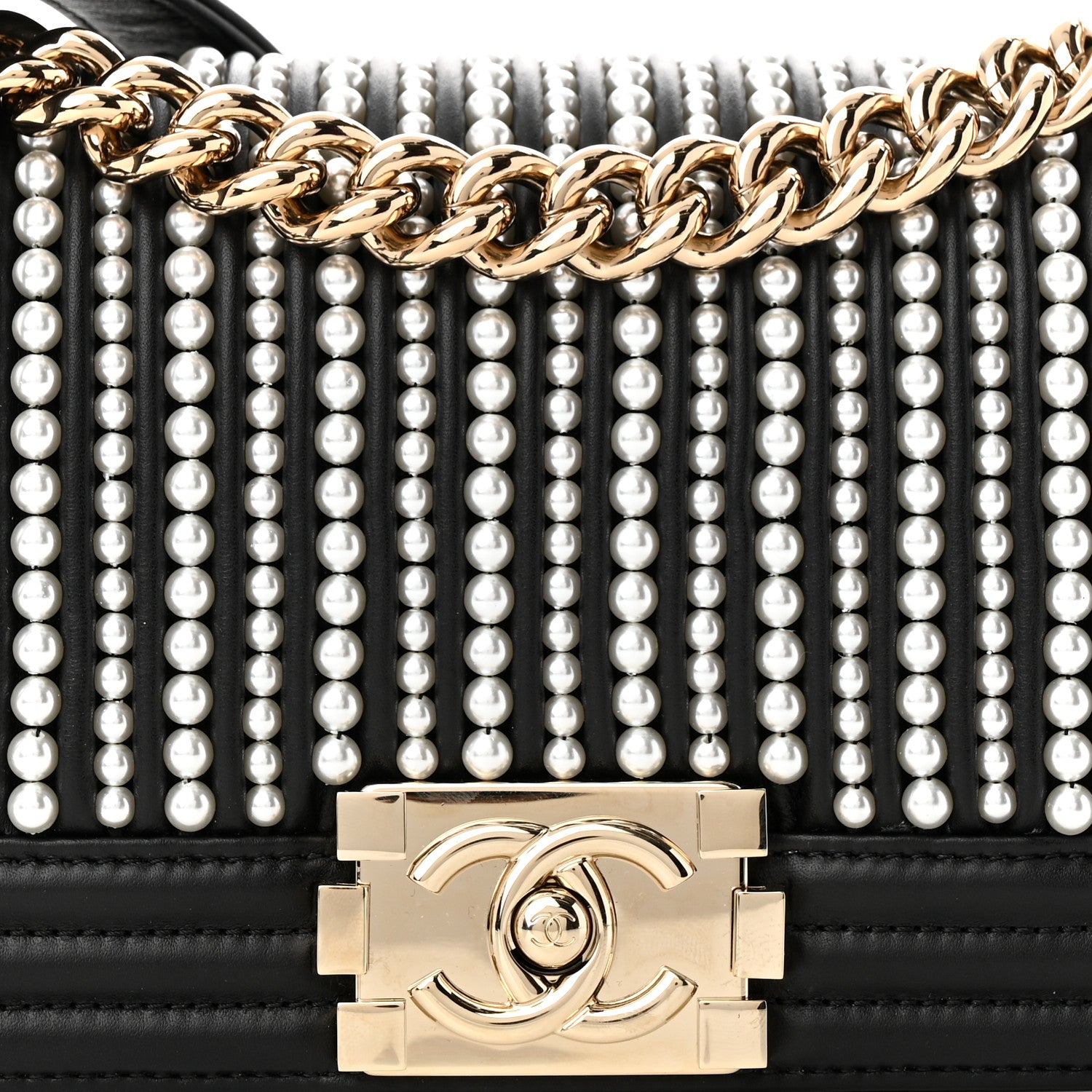 Chanel Calfskin Pearl Smal Chanel Pearls Boy Flap Black 8 of 12