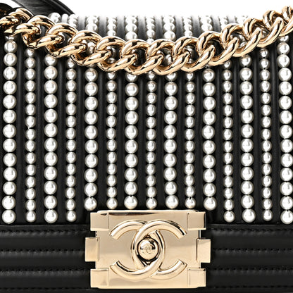 Chanel Calfskin Pearl Smal Chanel Pearls Boy Flap Black 8 of 12