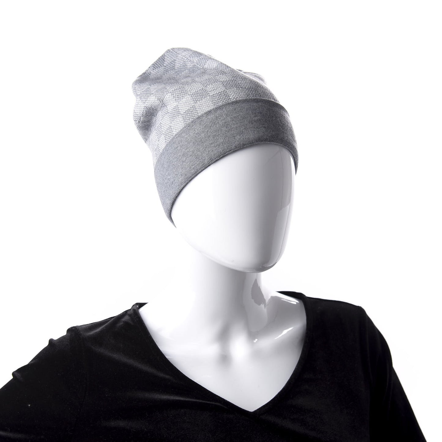 Wool Bonnet Petit Damier Beanie Hat Grey