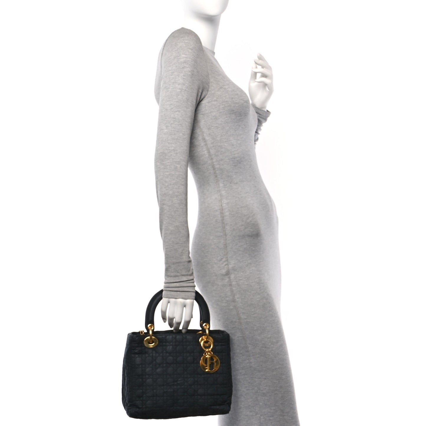 Nylon Cannage Medium Lady Dior Black
