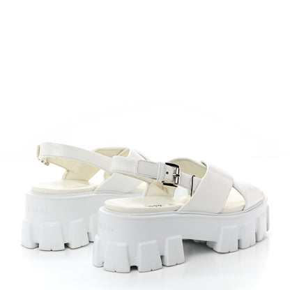Prada Spazzolato Metal Triangle Logo Padded Monolith 55mm Slingback Sandals 38 White 4 of 9