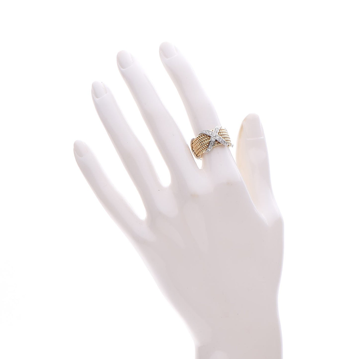 18K Yellow White Gold Diamond Schlumberger Rope Six Row X Ring 50 5.25