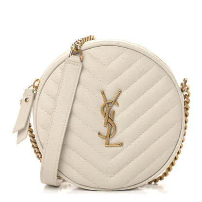 Saint Laurent Grain De Poudre Matelasse Chevron Quilted Round Vinyle Camera Bag Crema Soft 1 of 11