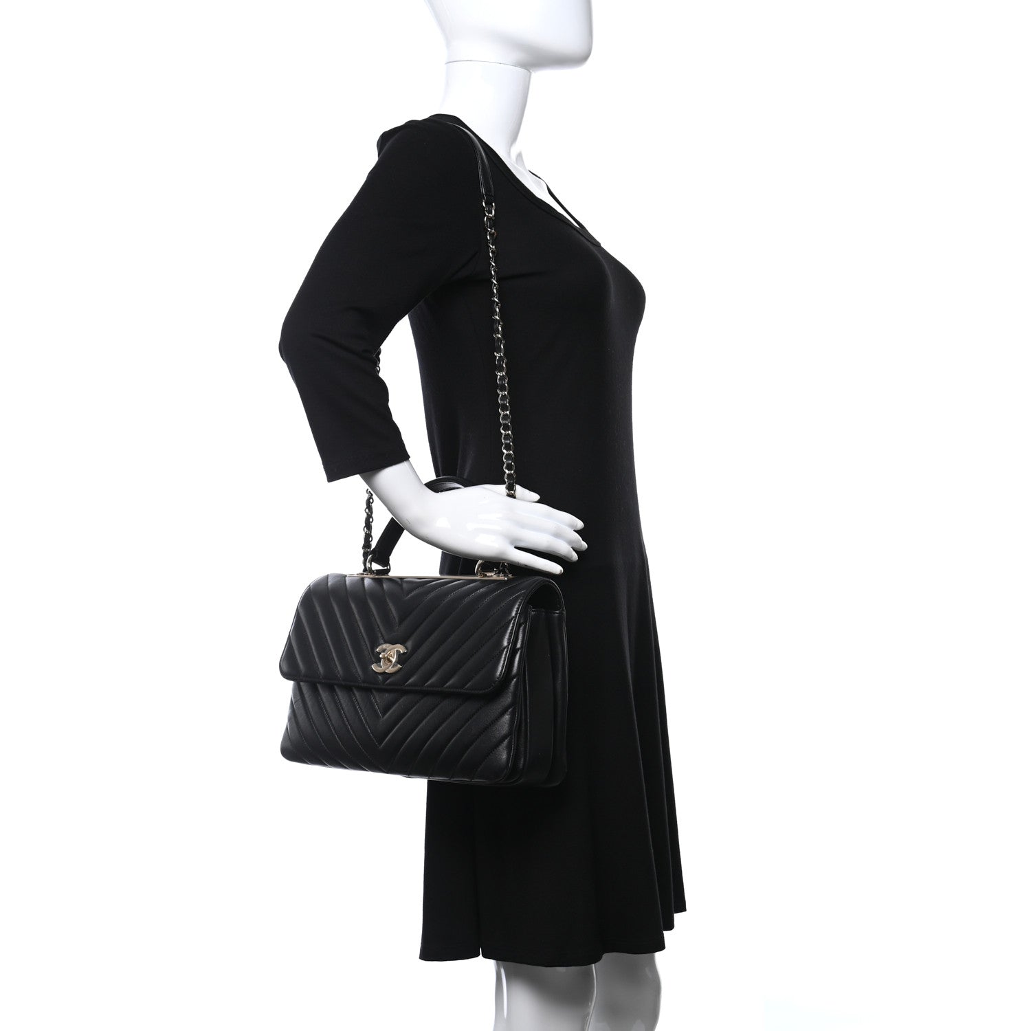 Chanel Lambskin Chevron Quilted Medium Trendy CC Dual Handle Flap Bag Black 2 of 9