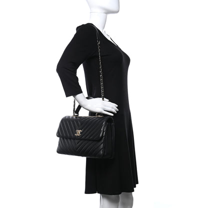 Chanel Lambskin Chevron Quilted Medium Trendy CC Dual Handle Flap Bag Black 2 of 9
