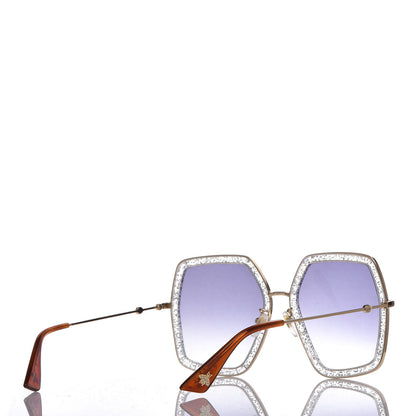 Gucci Glitter Acetate Oversize Square Frame Sunglasses GG0106S Gold 4 of 11