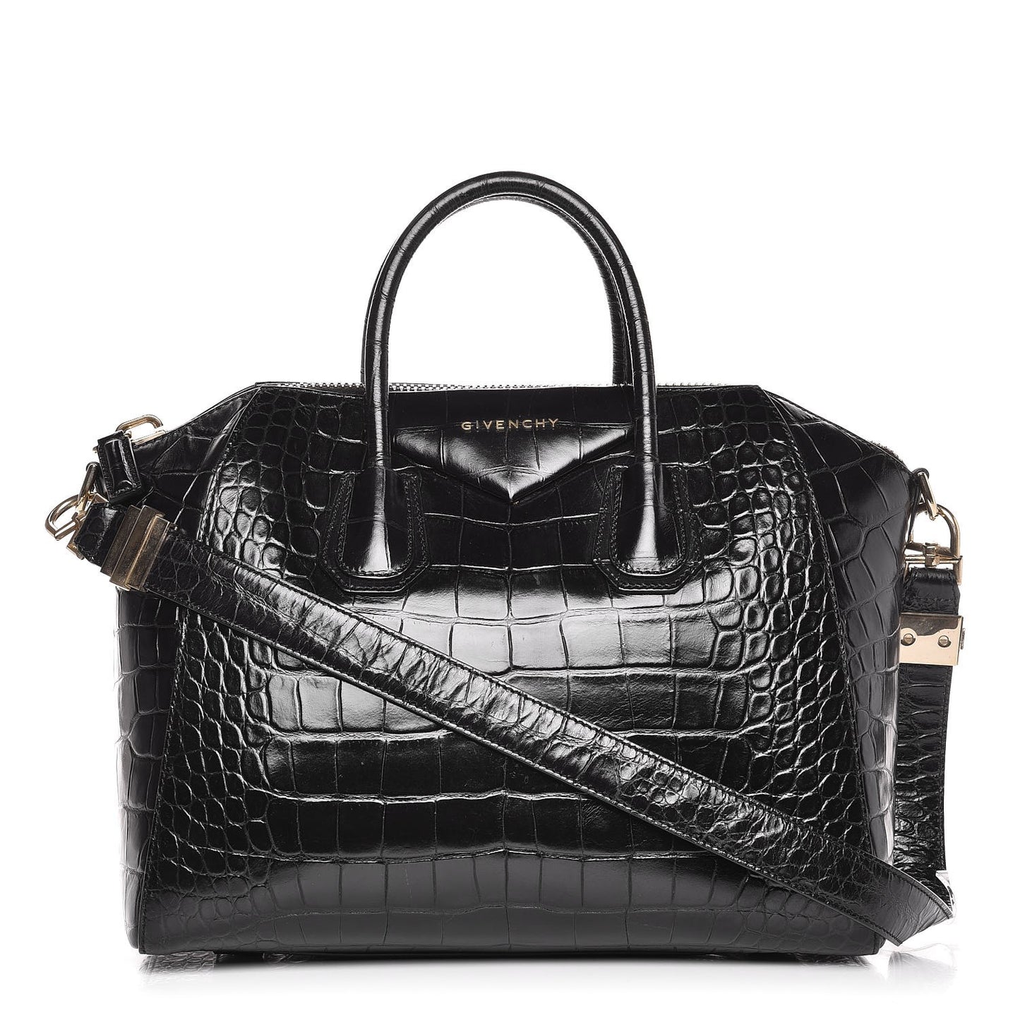 Calfskin Crocodile Embossed Medium Antigona Black