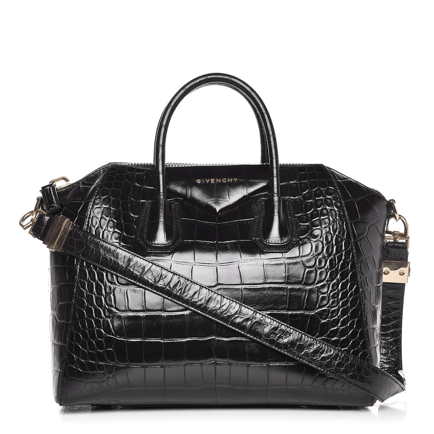 Givenchy Calfskin Crocodile Embossed Medium Antigona Black 1 of 9