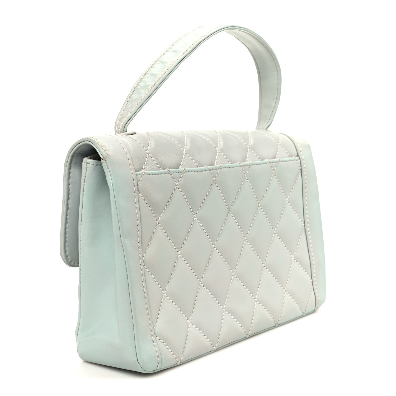 Chanel Calfskin Quilted Wild Stitch Large Flap Light Blue 3 of 11