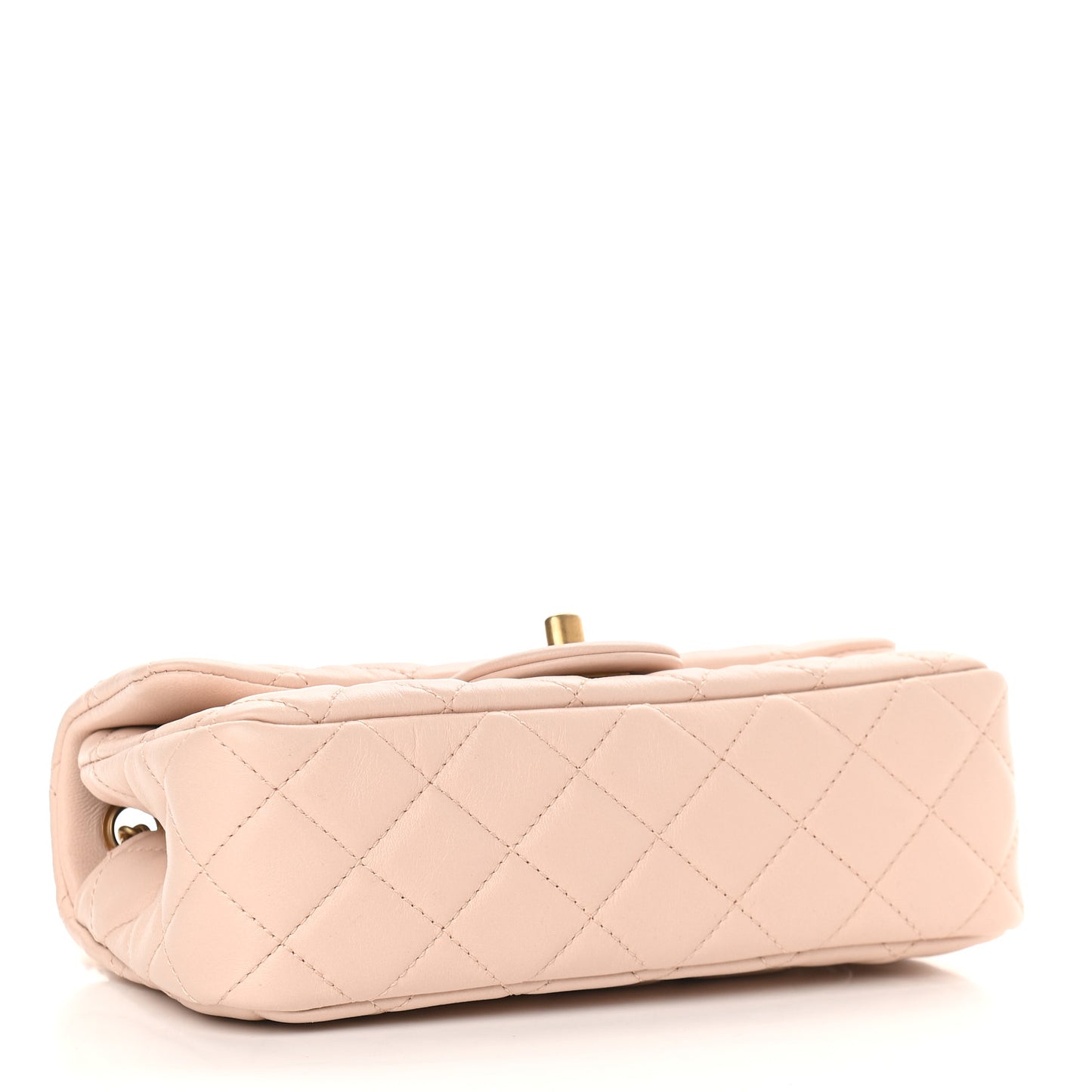 Lambskin Quilted Mini Rectangular Pearl Crush Flap Light Beige