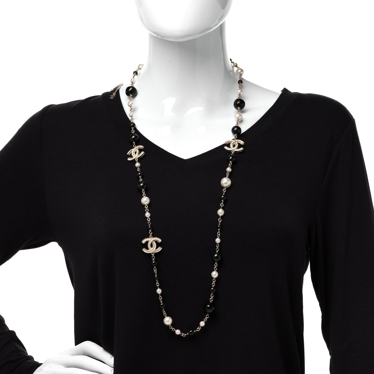Pearl Beaded Star CC Long Necklace Silver