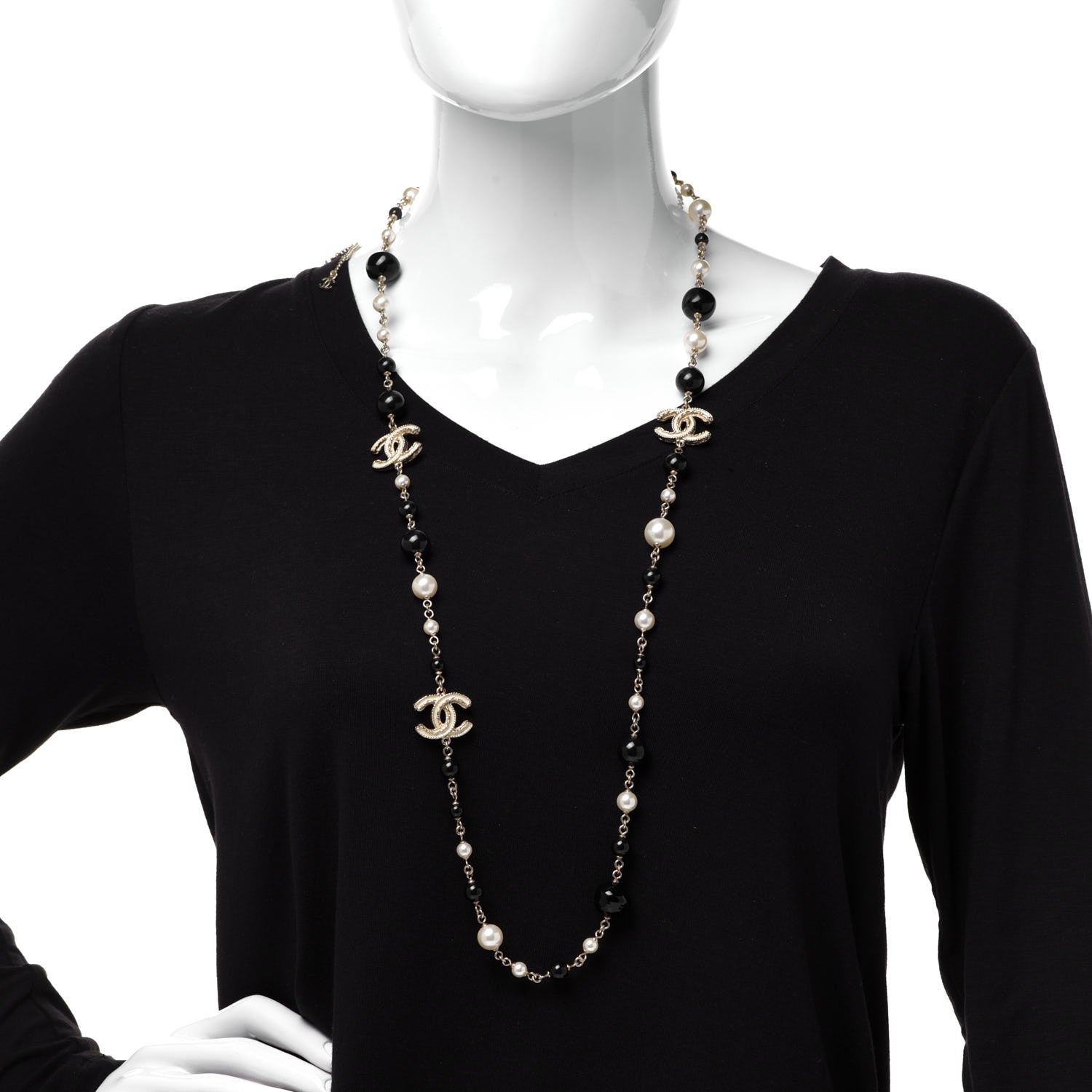 Chanel Pearl Beaded Star CC Long Necklace Silver 2 of 5