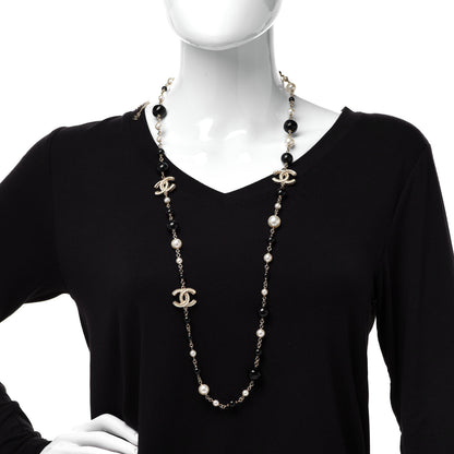 Chanel Pearl Beaded Star CC Long Necklace Silver 2 of 5