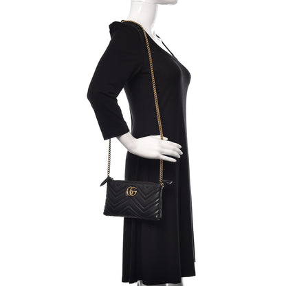 Gucci Calfskin Matelasse Mini GG Marmont Chain Bag Black 2 of 12
