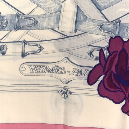 Hermes Cashmere Silk Cavalcadour Shawl 140 Blanc Violet Rose 2 of 3