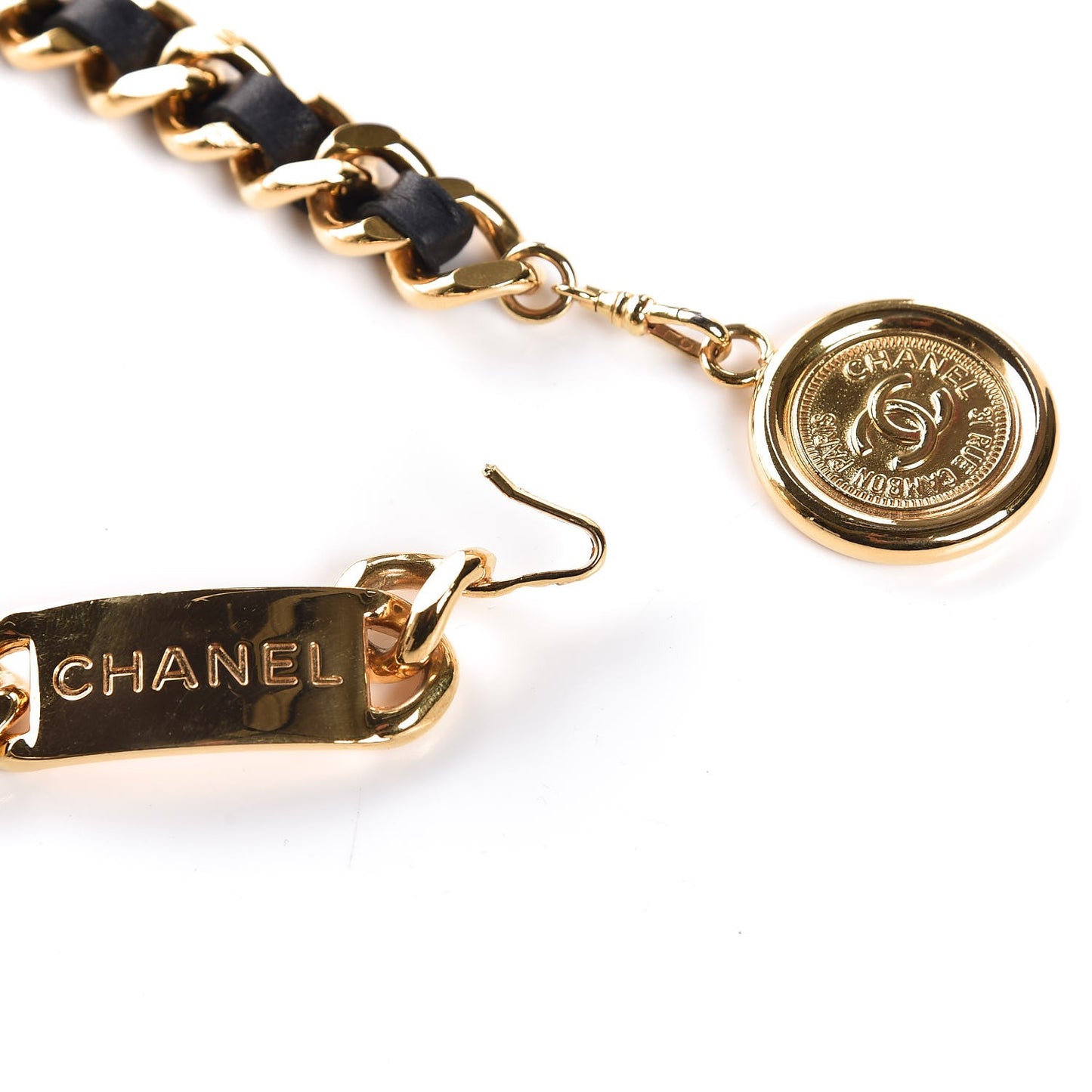 Lambskin Chain CC Medallion Belt Black Gold
