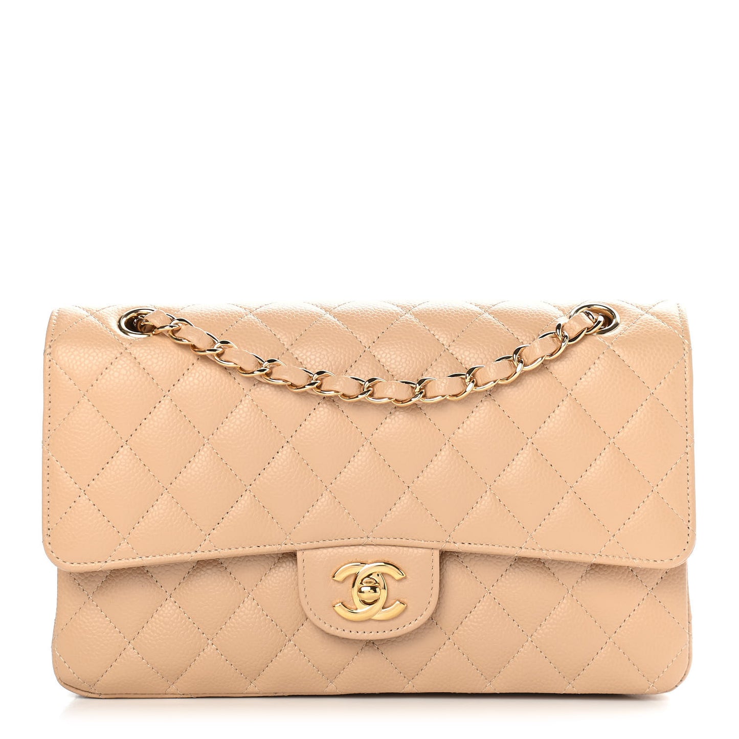 Caviar Quilted Medium Double Flap Beige Clair