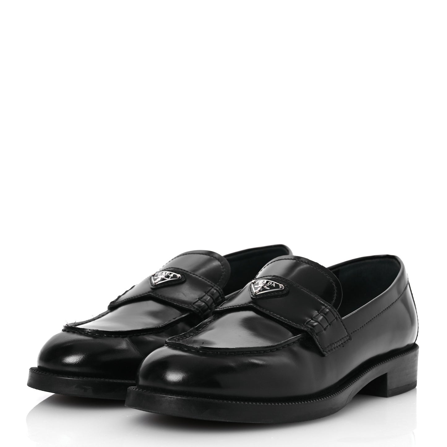 Spazzolato Metal Triangle Logo Loafers 38 Black