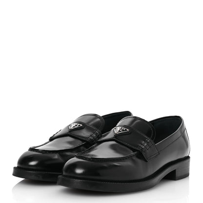 Prada Spazzolato Metal Triangle Logo Loafers 38 Black 4 of 15