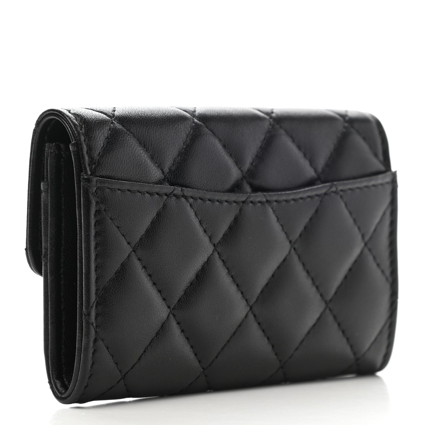 Lambskin Quilted Flap Card Holder Wallet So Black