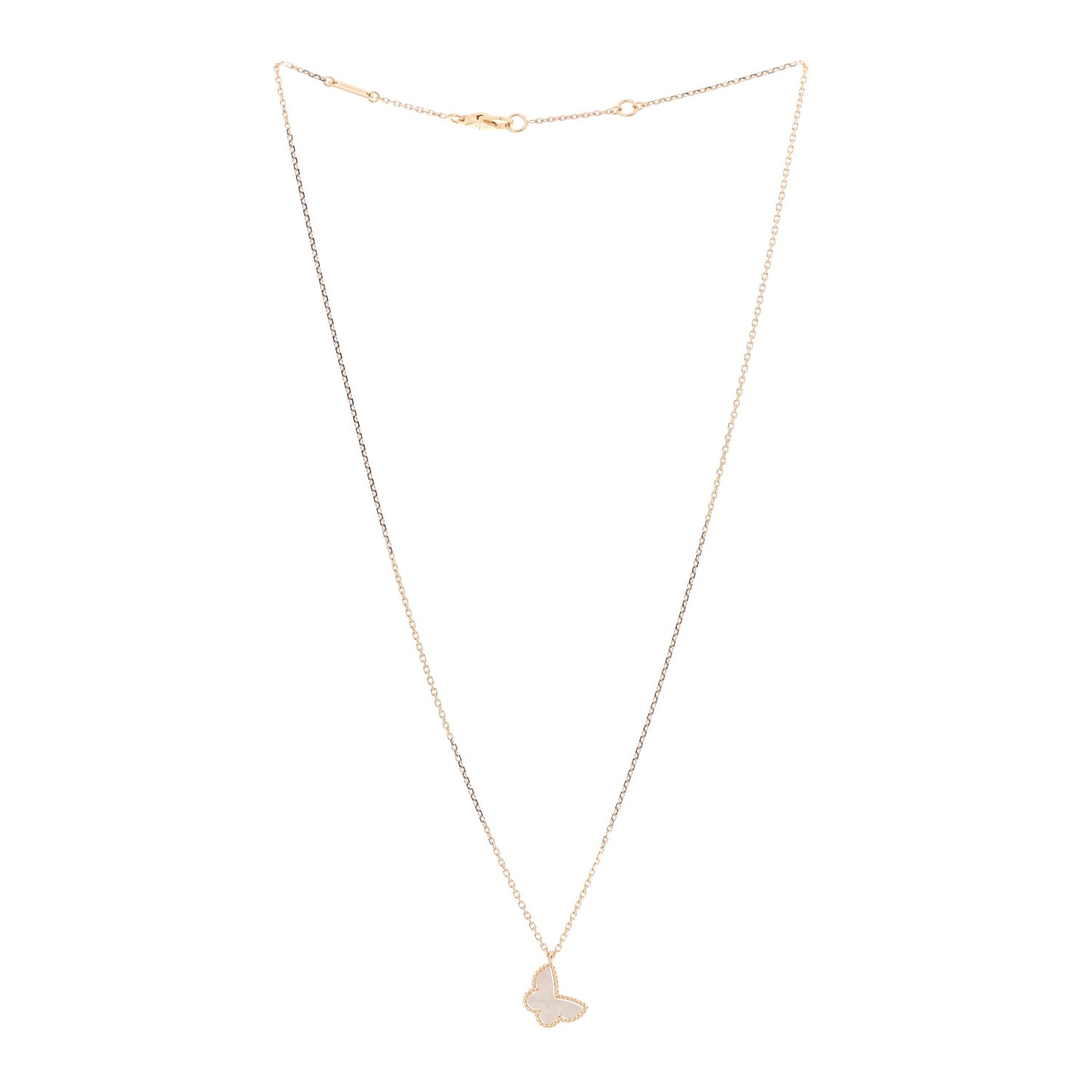18K Yellow Gold Mother of Pearl Sweet Alhambra Butterfly Pendant Necklace