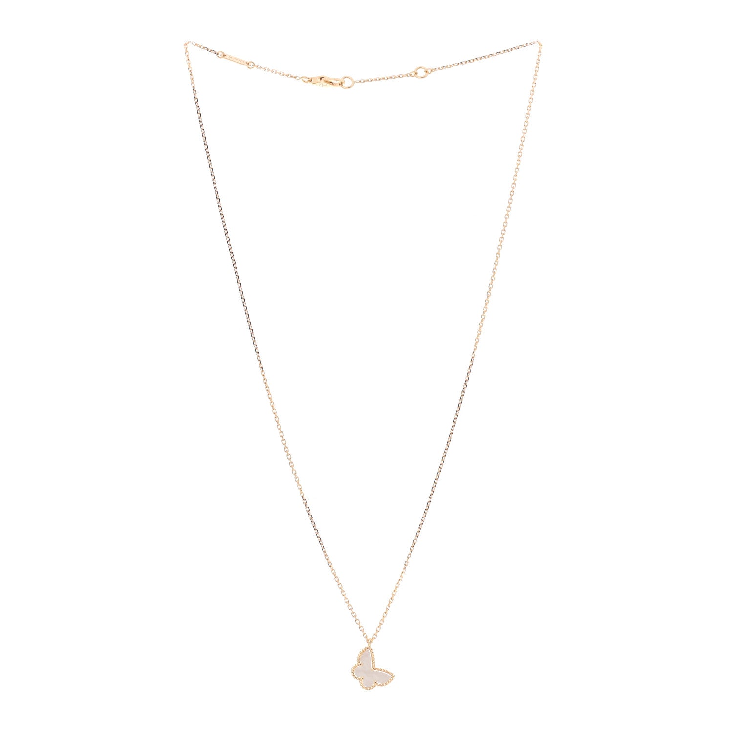 Van Cleef & Arpels 18K Yellow Gold Mother of Pearl Sweet Alhambra Butterfly Pendant Necklace 3 of 7