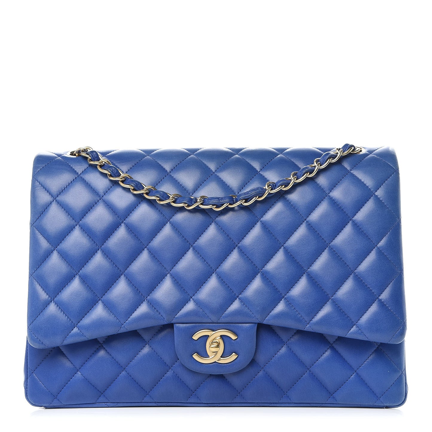 Lambskin Quilted Maxi Double Flap Blue