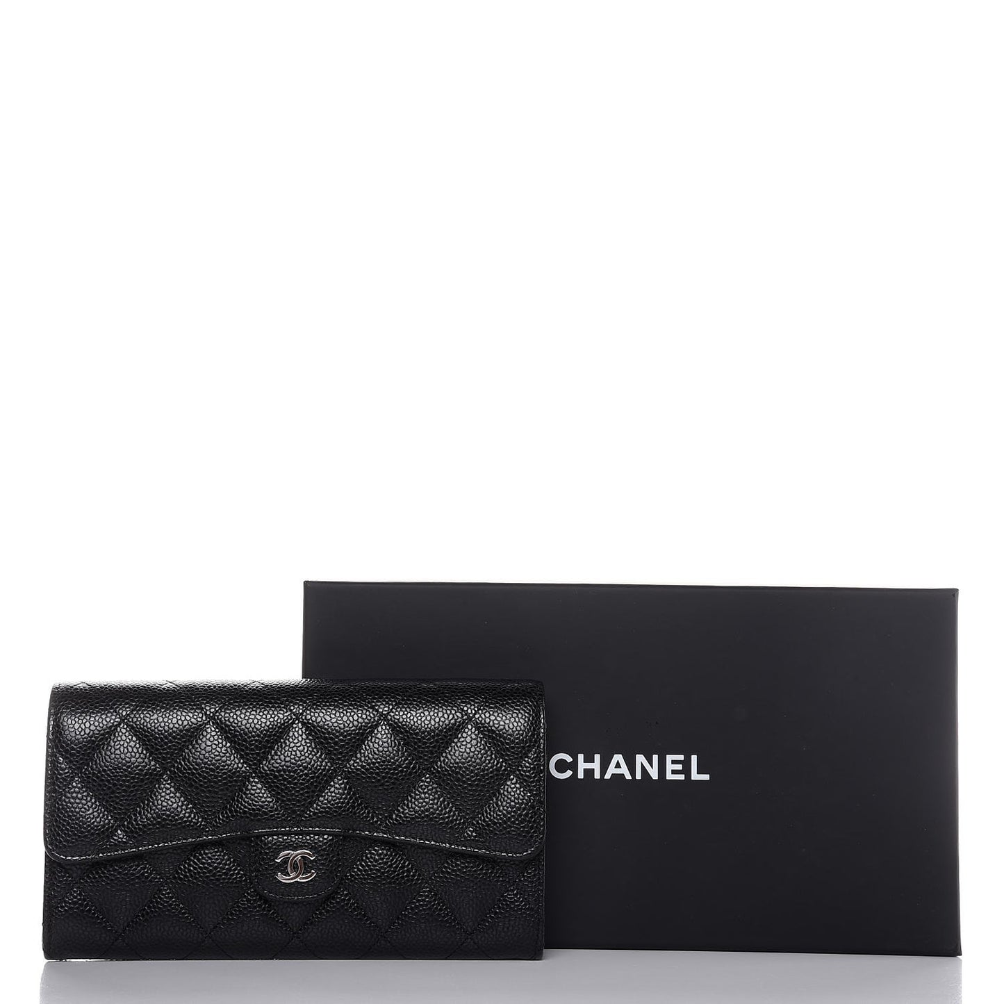 Caviar Quilted Large Gusset Flap Wallet Black