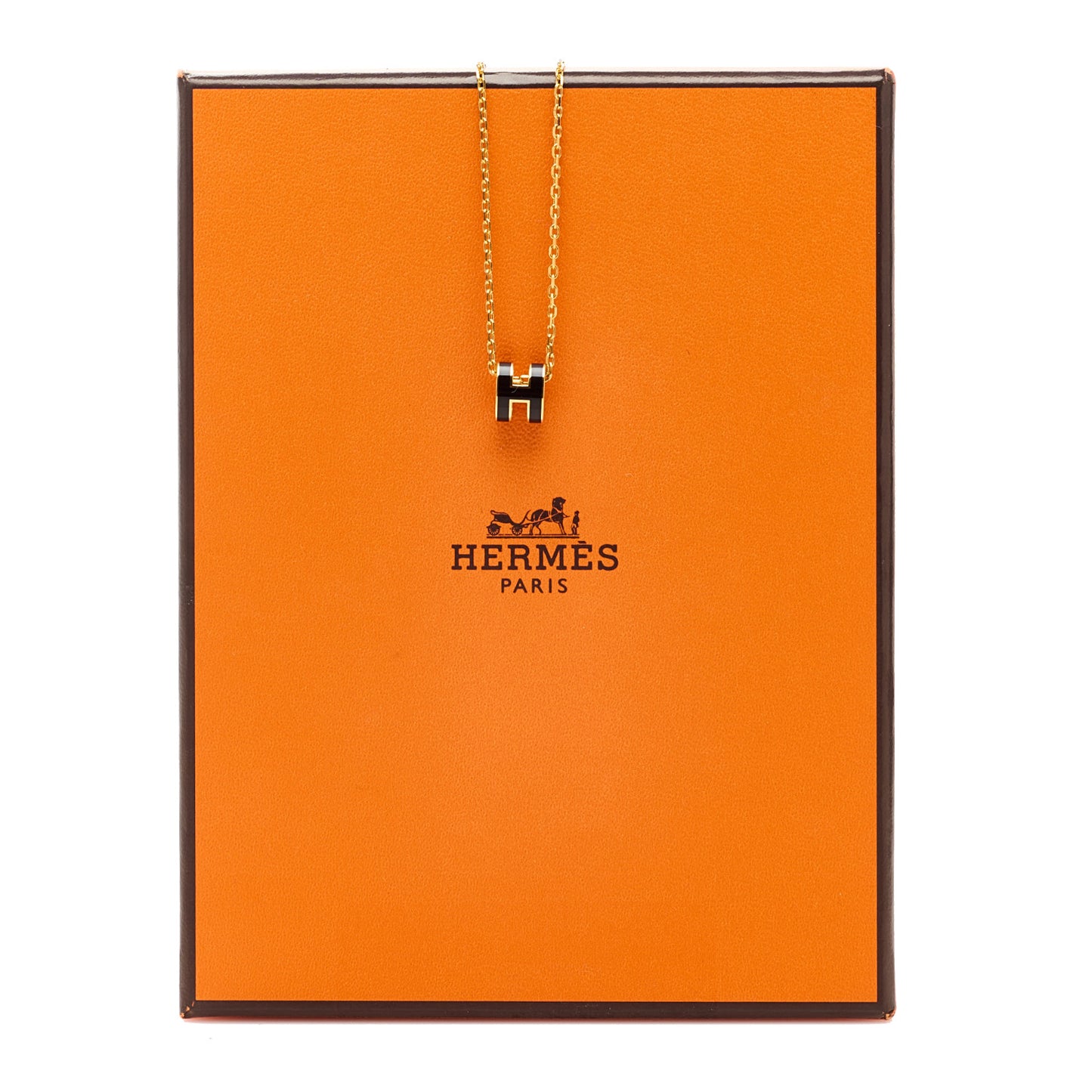 Lacquered Gold Mini Pop H Pendant Necklace Black