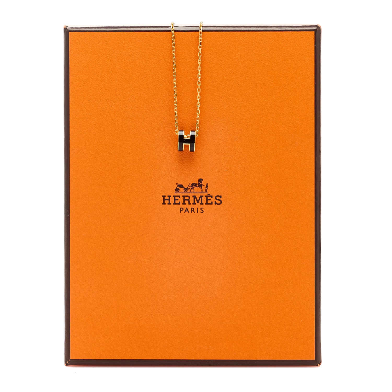 Hermes Lacquered Gold Mini Pop H Pendant Necklace Black 5 of 5