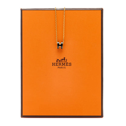 Hermes Lacquered Gold Mini Pop H Pendant Necklace Black 5 of 5