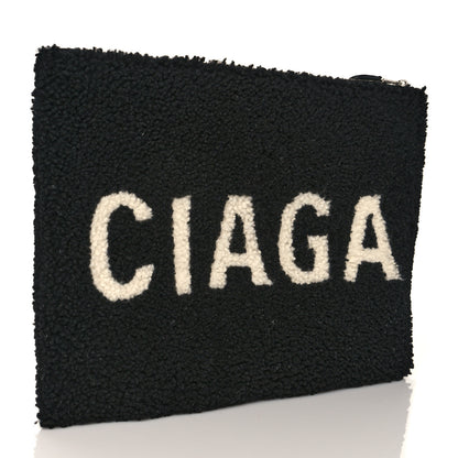 Balenciaga Sheepskin Shearling Contrasted Logo Large Zip Pouch Black 3 of 9