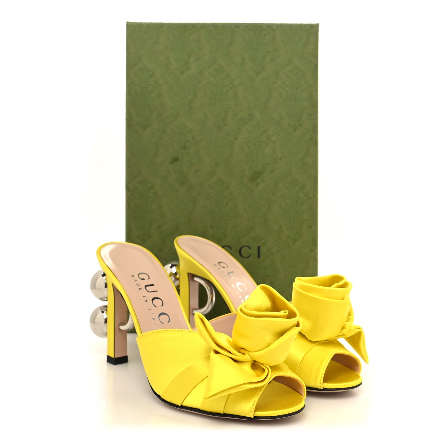 Gucci Satin Embellished Shawana High Heel Slide Sandals 37 Shine Yellow 10 of 10