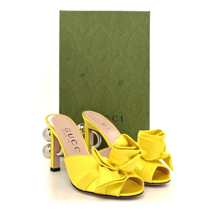 Gucci Satin Embellished Shawana High Heel Slide Sandals 37 Shine Yellow 10 of 10