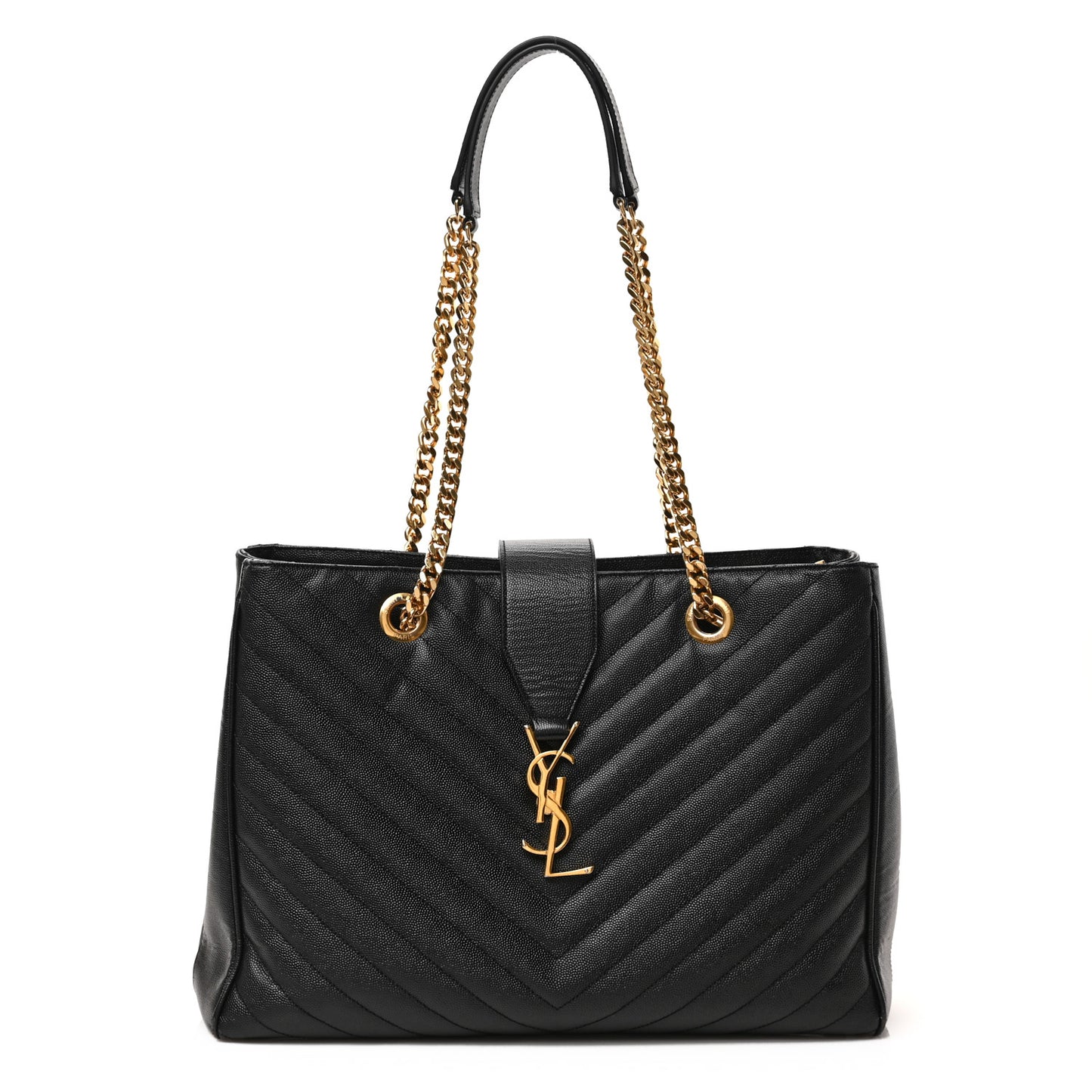 Grain De Poudre Matelasse Chevron Monogram Shopping Bag Black