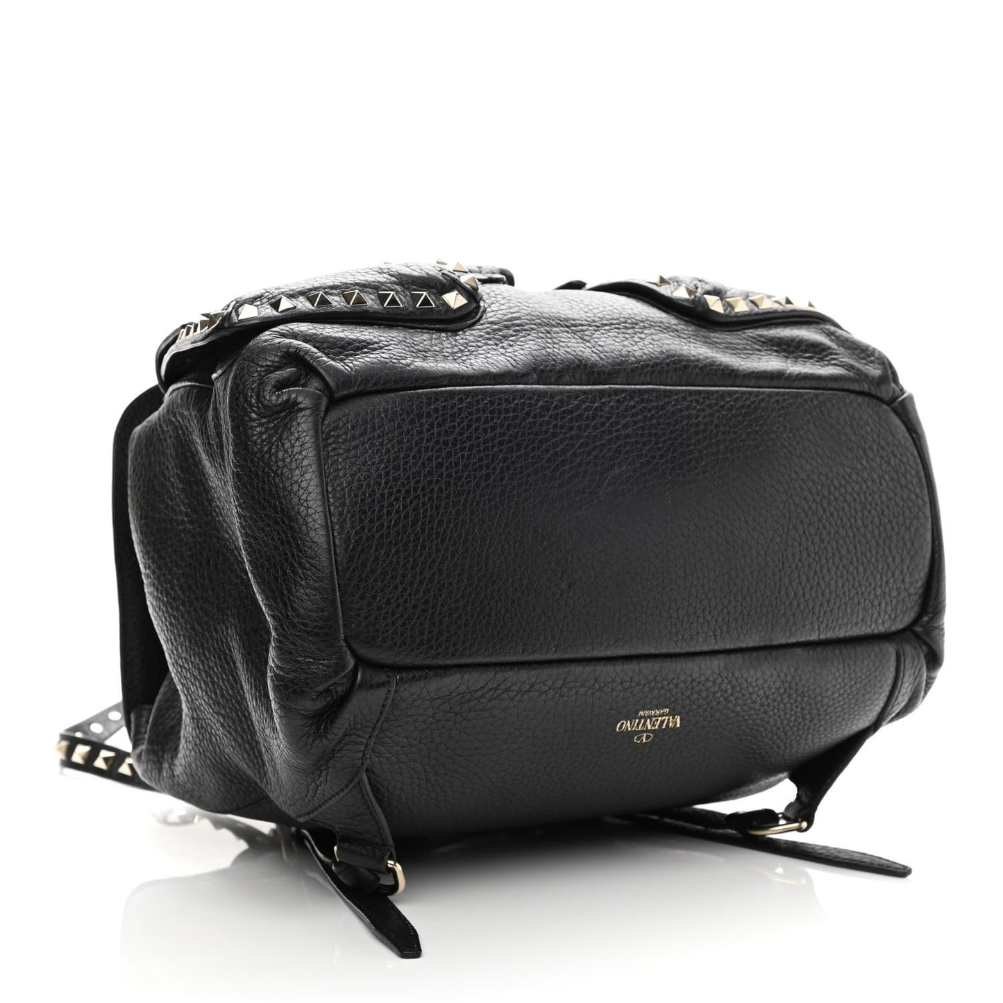 Pebbled Calfskin Rockstud Double Pocket Backpack Black