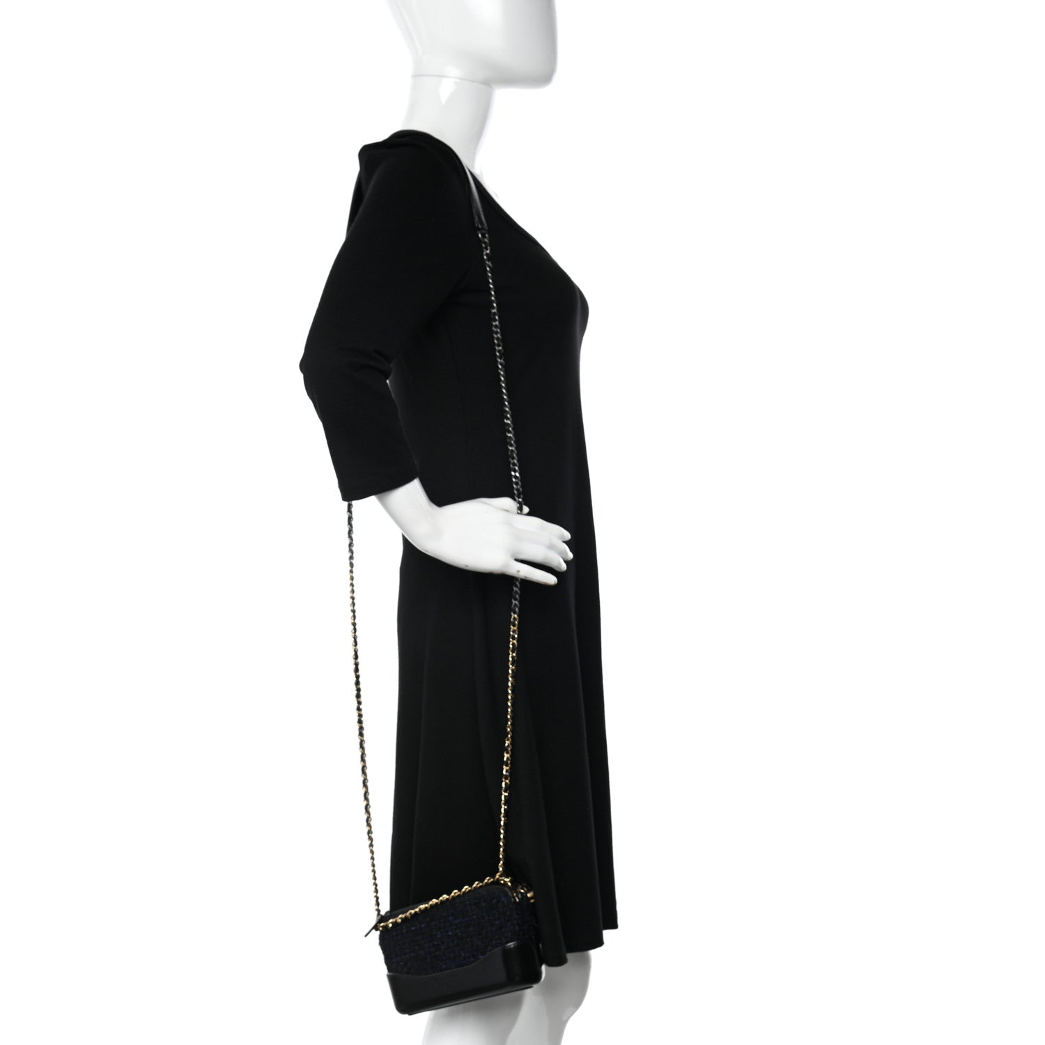 Chanel Tweed Aged Calfskin Quilted Small Gabrielle Clutch With Chain Black Blue 2 of 14