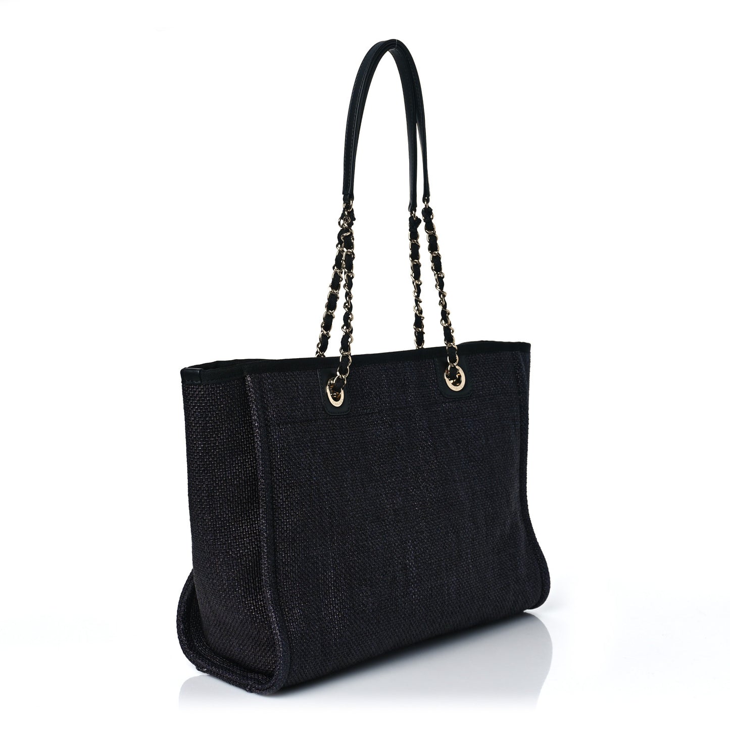 Woven Straw Raffia Small Deauville Tote Black
