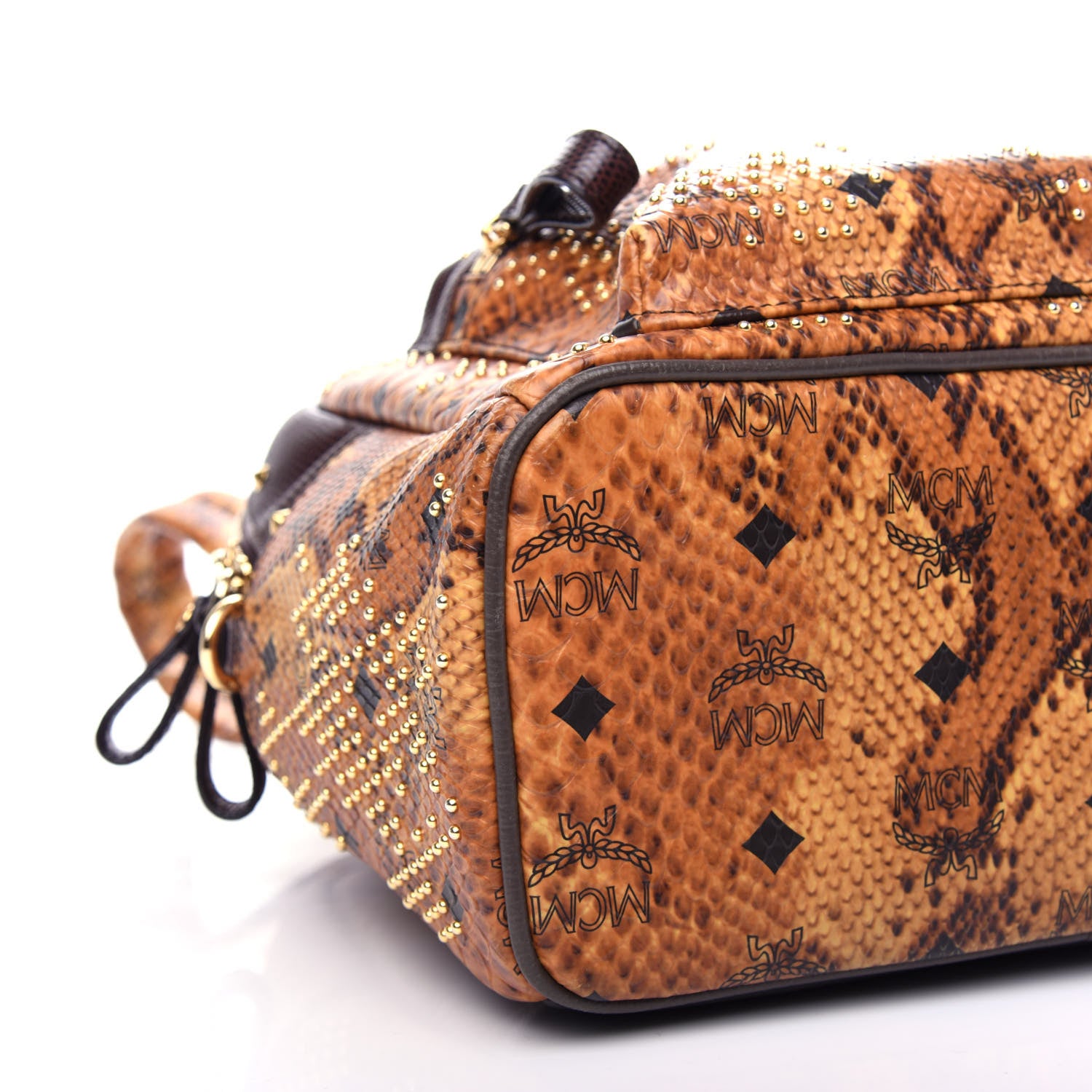MCM Visetos Snakeskin Printed Studded Small Stark Backpack Brown 7 of 9